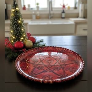 HANDCRAFTED Upcycled Deep Etched Glass Platter HANDPAINTED Tabletop ART Decor